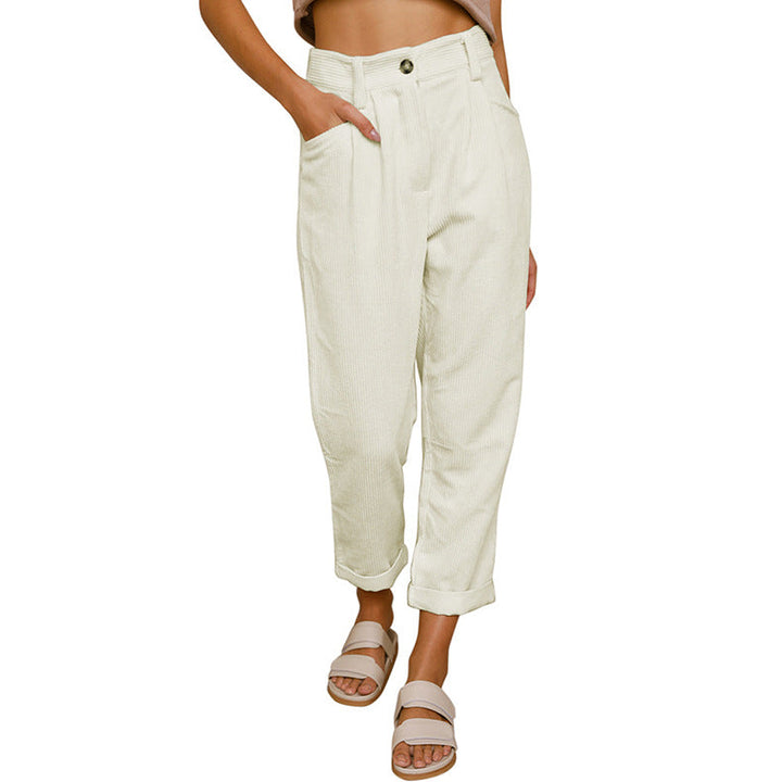 Damen modische Cordhose mit hohem Bund und weitem Bein – Avélisse