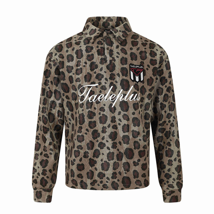 Damen Langärmeliges Poloshirt mit Waffelstruktur, Knopfleiste und Animal-Print Echoarchiv