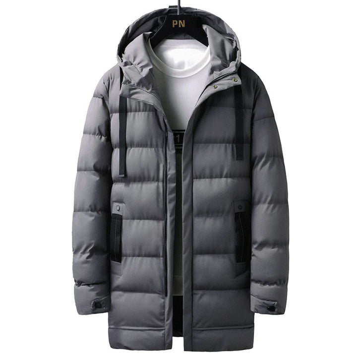 Herren Lange gestepptes Thermo-Parka mit Kapuze, Reißverschluss & Utility-Taschen Echoarchiv