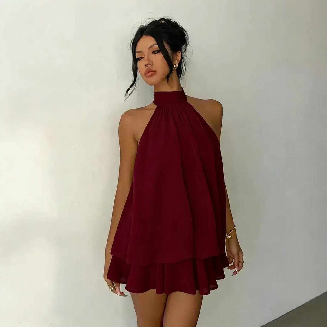 Damen Chiffon-Kleid mit hohem Kragen und fließendem Schnitt Echo Archiv