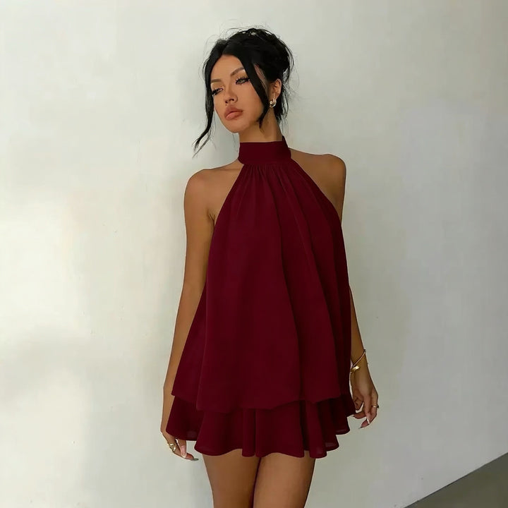 Damen Chiffon-Kleid mit hohem Kragen und fließendem Schnitt Echo Archiv