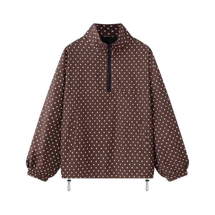 Damen Gepunkteter leichter Anorak mit Halbzip, Kängurutasche und Kordelzug Echo Archiv
