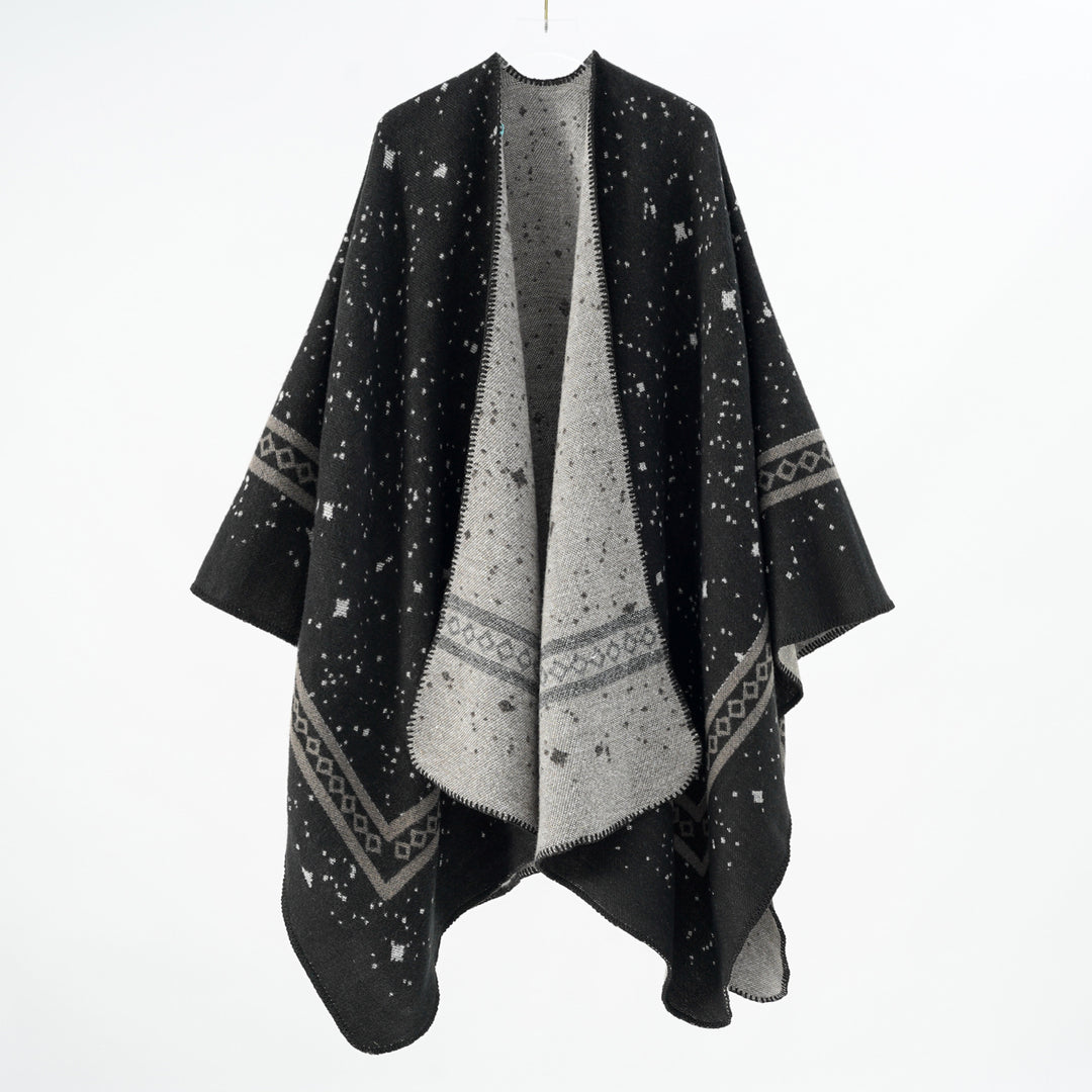 Damen Oversize-Umhangcape aus Wollmix mit zweifarbiger Wendestruktur – Montévia