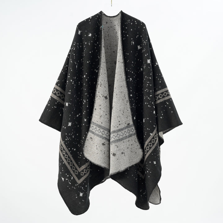 Damen Oversize-Umhangcape aus Wollmix mit zweifarbiger Wendestruktur – Montévia