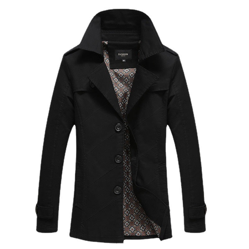Herren moderner zweireihiger Trenchcoat mit Epauletten und kariertem Innenfutter Echo Archiv