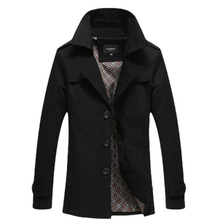 Herren moderner zweireihiger Trenchcoat mit Epauletten und kariertem Innenfutter Echo Archiv