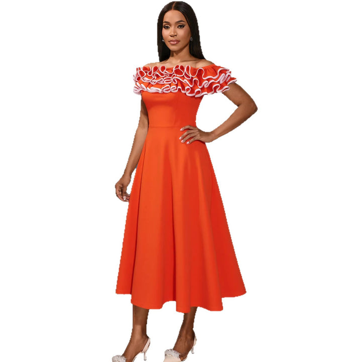 Damen A-Linien Abendkleid mit Off-Shoulder Rüsche Echo Archiv
