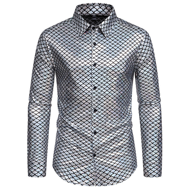 Herren schimmerndes Langarmhemd mit Fischschuppen-Design Echoarchiv