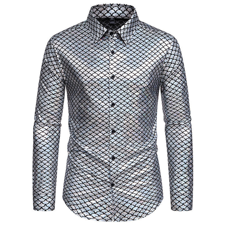 Herren schimmerndes Langarmhemd mit Fischschuppen-Design Echoarchiv