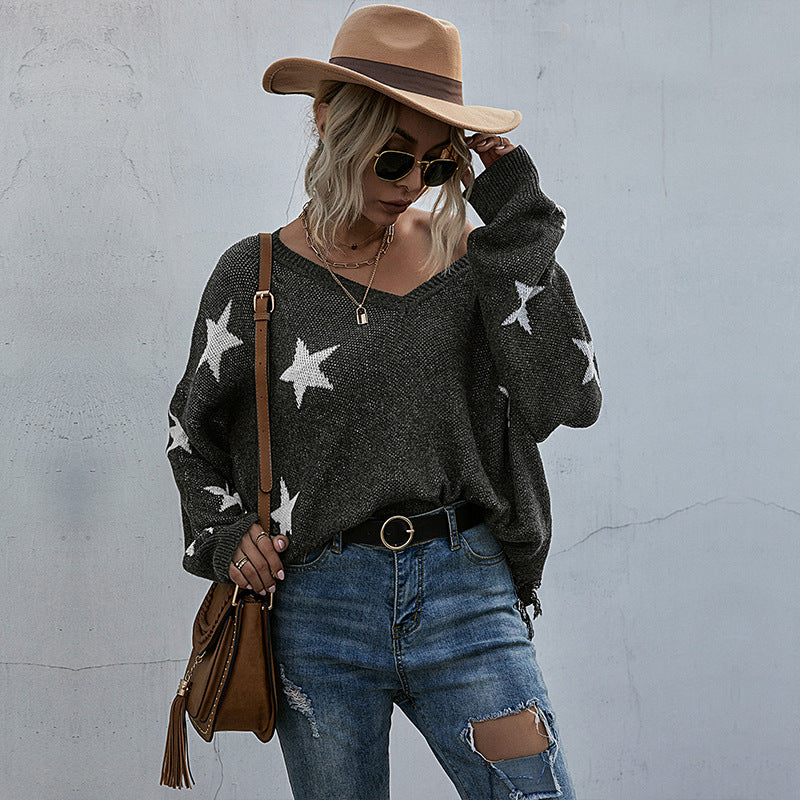 Damen Lässiger Oversized Pullover mit Sternen Echo Archiv