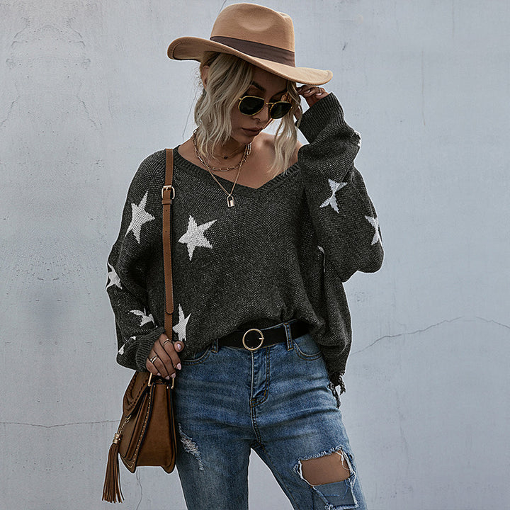Damen Lässiger Oversized Pullover mit Sternen Echo Archiv