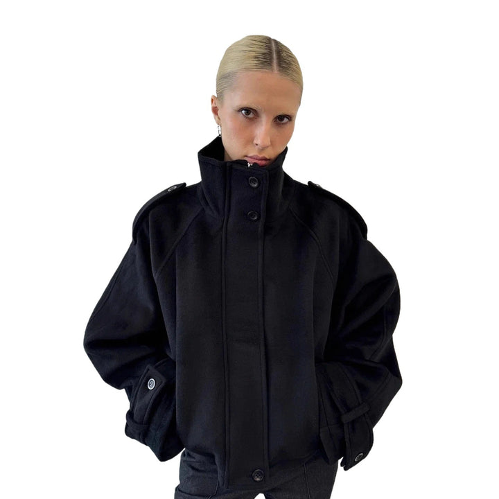 Damen Oversized Woll-Cropped-Jacke mit hohem Stehkragen und Ballonärmeln Echo Archiv