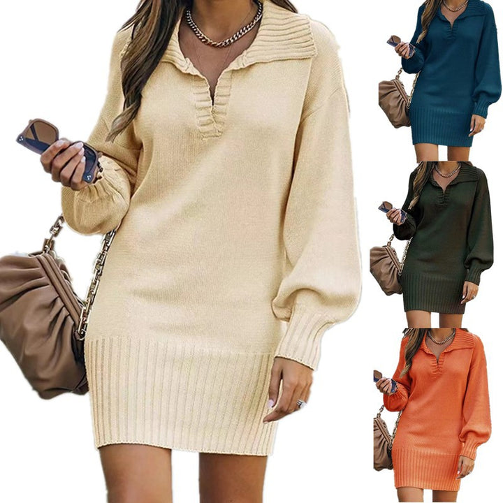 Damen nan schulterfreies Strickminikleid mit weitem V-Ausschnitt und Rippbund Echo Archiv
