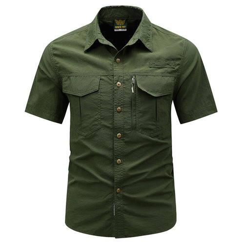 Men's tactical short sleeve button shirt with dual flap chest pockets and discreet zip utility pocket – Arvello