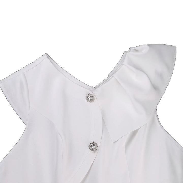 Damen elegantes Wickelkleid mit Rüschenkante und funkelnden Knopfdetails Echo Archiv