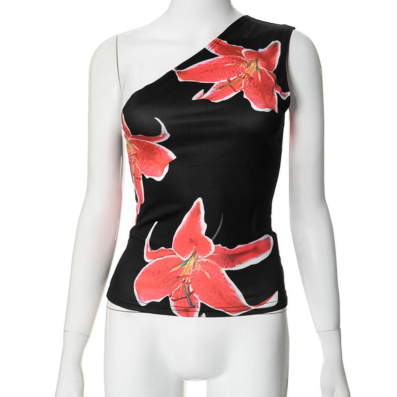 Damen asymmetrisches Trägershirt mit floraler Druckgestaltung Echo Archiv