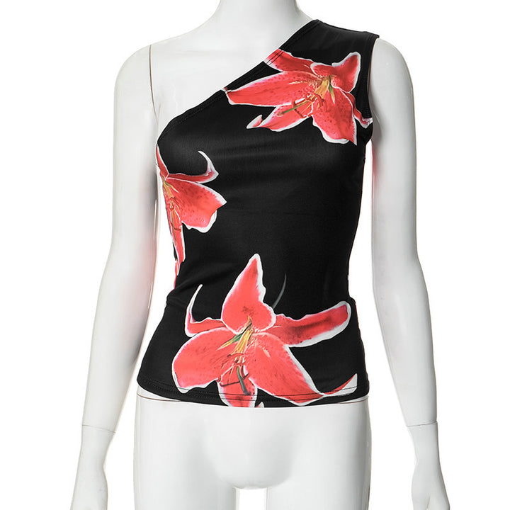 Damen asymmetrisches Trägershirt mit floraler Druckgestaltung Echo Archiv