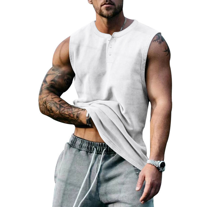 Herren ärmelloses Fitnessshirt mit Knopfleiste Echoarchiv