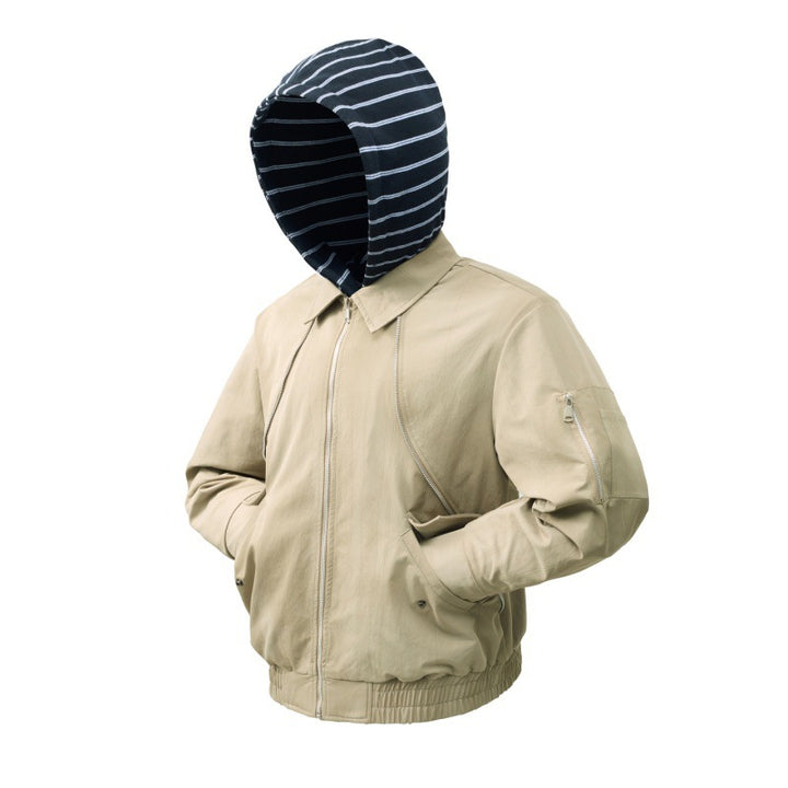 Leichte Bomberjacke für Herren mit gestreifter Kapuzen-Innenjacke, elastischem Saum und Utility-Arm-Tasche – Brevano