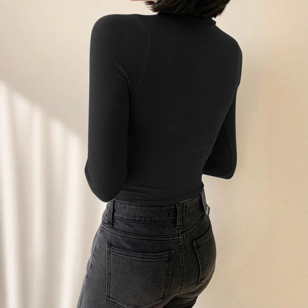 Damen Enganliegendes Rollkragen-Longsleeve aus Rippstrick mit Daumenloch – Avérine