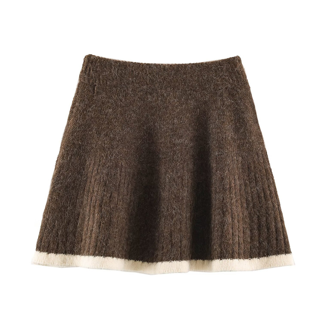 Damen Strick-Zweiteiler mit Reißverschlussjacke und ausgestelltem Wollmix-Rock Echoarchiv