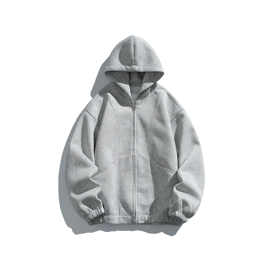Unisex Kapuzenjacke mit durchgehendem Reißverschluss, strukturierter Neopren‑Optik und Kugelfalten-Details Echoarchiv