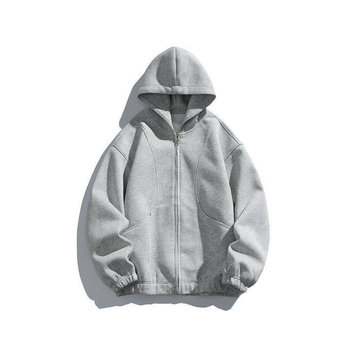 Unisex Kapuzenjacke mit durchgehendem Reißverschluss, strukturierter Neopren‑Optik und Kugelfalten-Details Echoarchiv