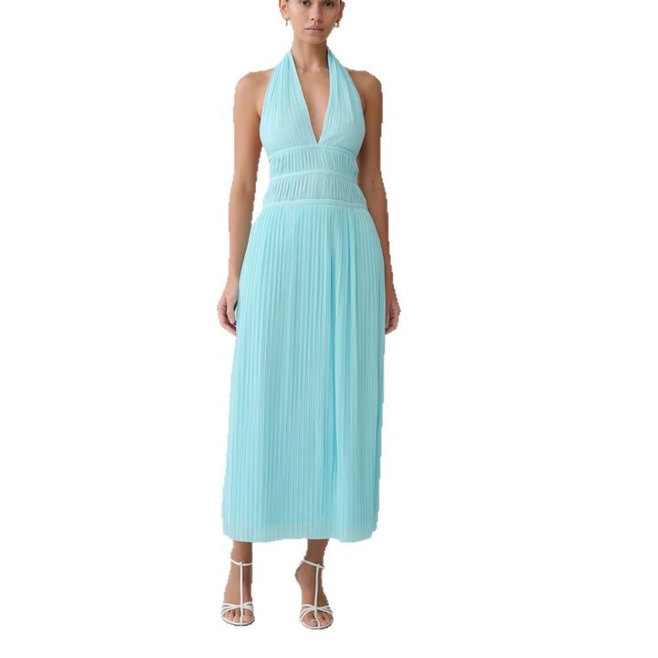 Damen Fließendes Maxikleid mit tiefem V-Ausschnitt und Plisseedetails Echo Archiv