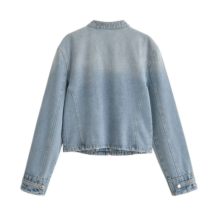 Damen Kurze Jeansjacke mit militärischer Paspelierung und dekorativen Metallknöpfen Echo Archiv
