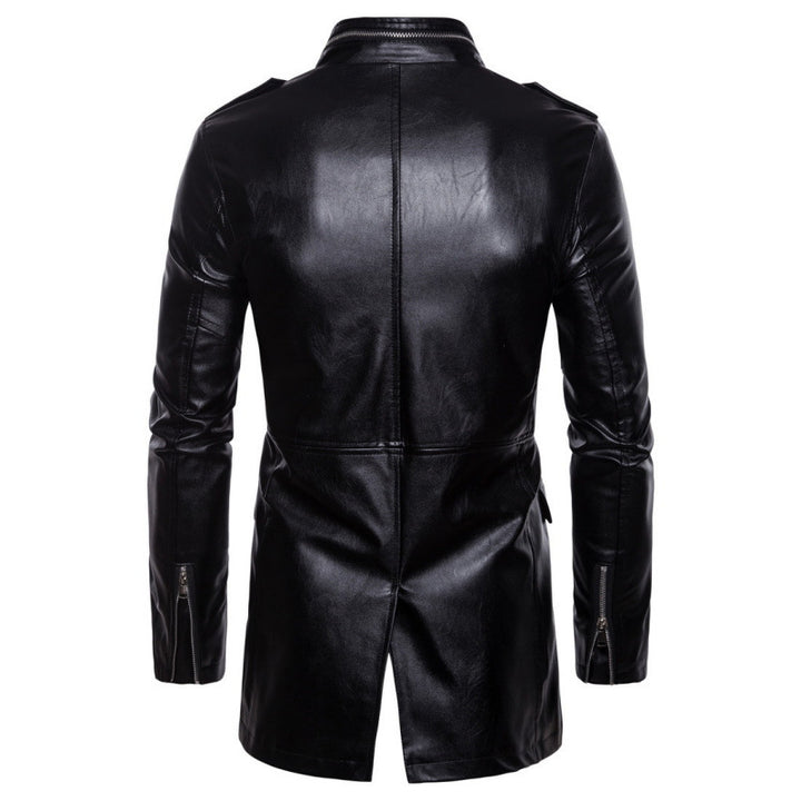 Herren modischer Leder-Trenchcoat mit praktischen Taschen und doppeltem Reißverschluss Echoarchiv