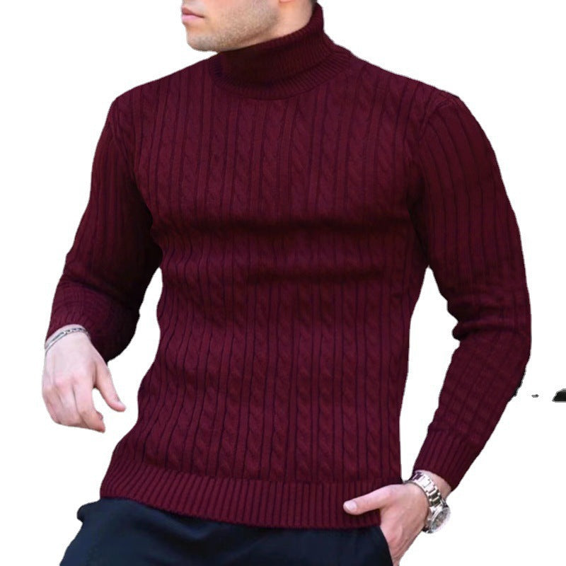 Herren eleganter Rollkragenpullover mit exquisiter Zopfmusterstruktur Echoarchiv