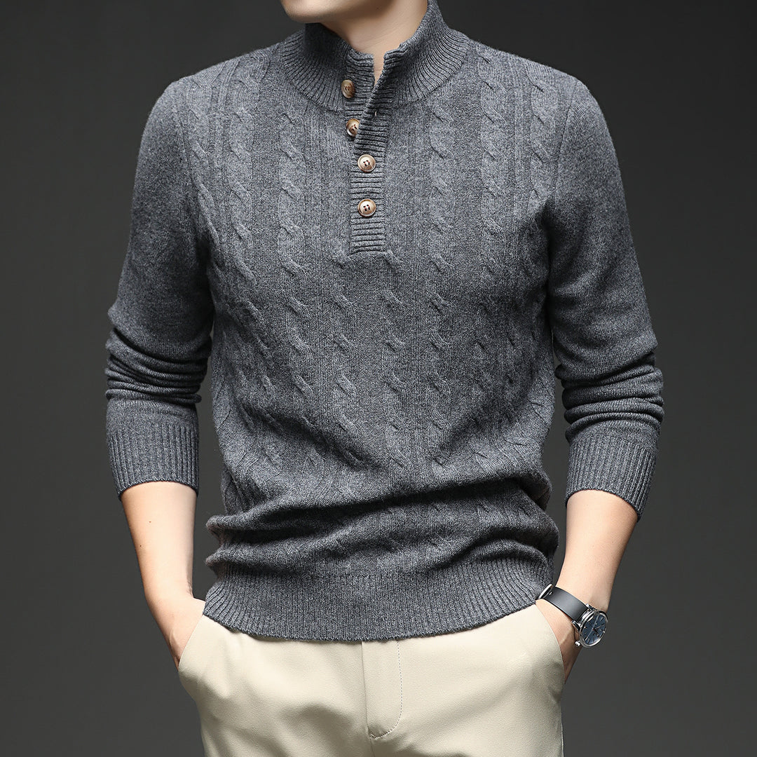 Herren Strickpullover mit Stehkragen und Knopfleiste Echoarchiv