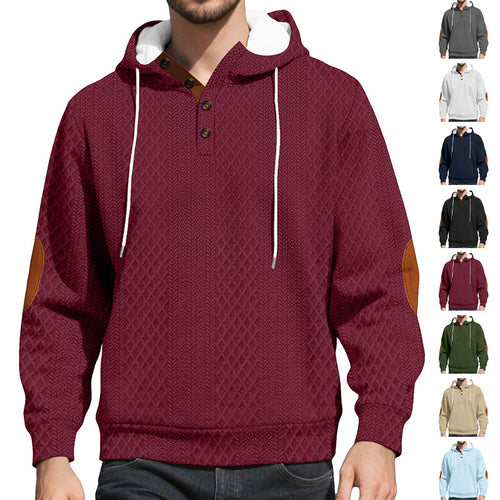 Herren nan Diamond-Struktur Kapuzenpullover mit Kurzknopfleiste, gesteppter Kapuzeninnenkante und Wildleder-Ellbogenpatch Echo Archiv