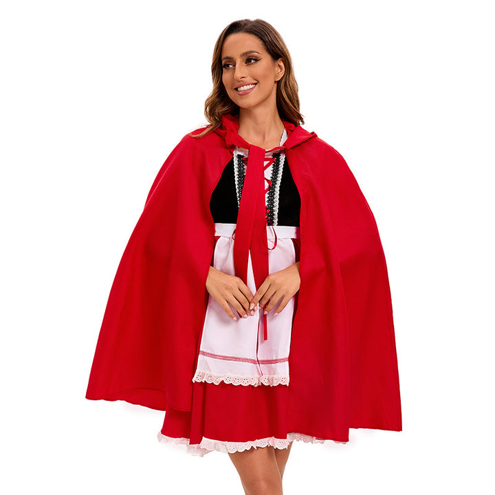 Damen nan Kapuzen-Cape Kostüm mit Schürzenkleid und romantischen Spitzenakzenten Echo Archiv