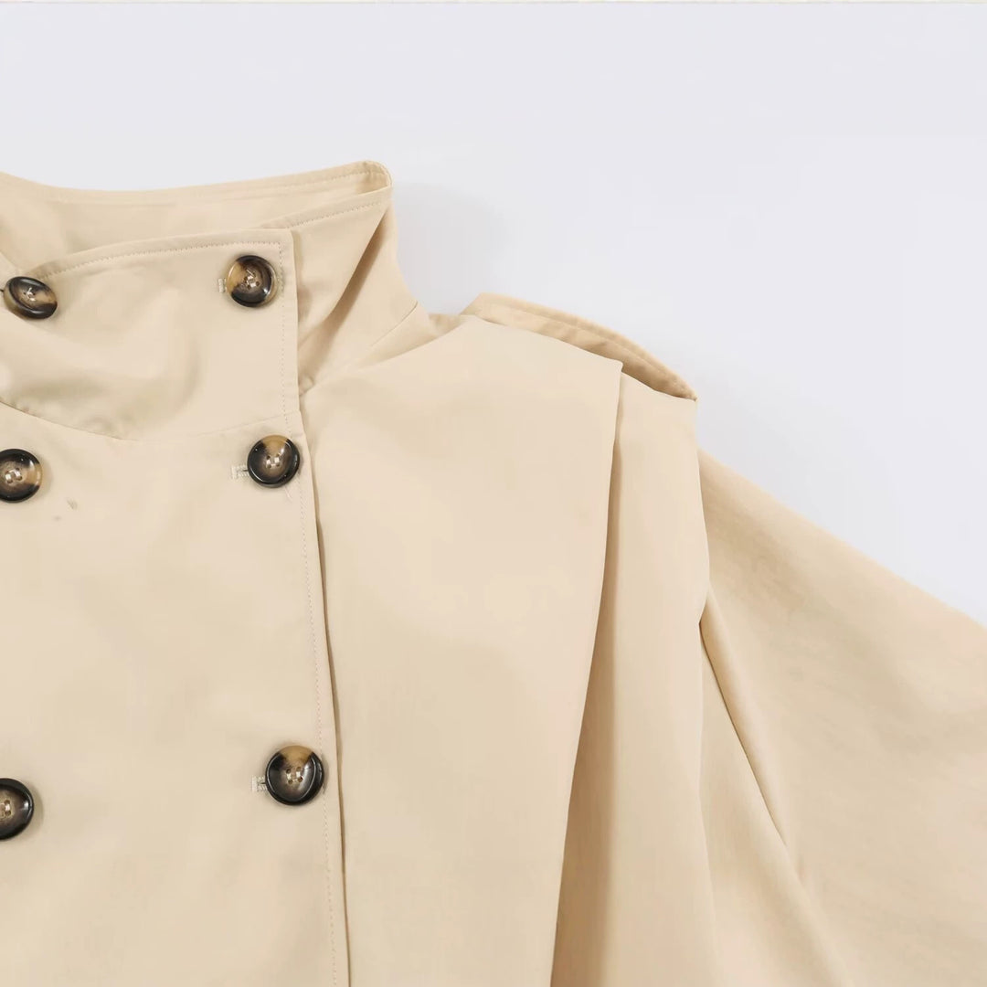 Damen Cropped-Trenchjacke im Blousonstil mit Stehkragen und doppelreihiger Knopfleiste Echoarchiv
