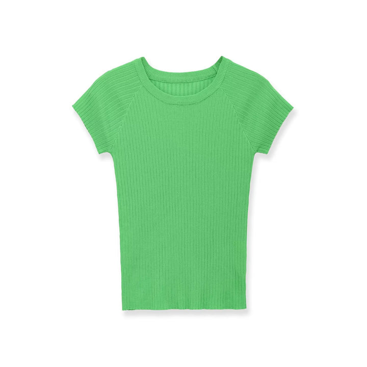 Damen figurbetontes Ripp-T-Shirt mit kurzen Ärmeln Echo Archiv