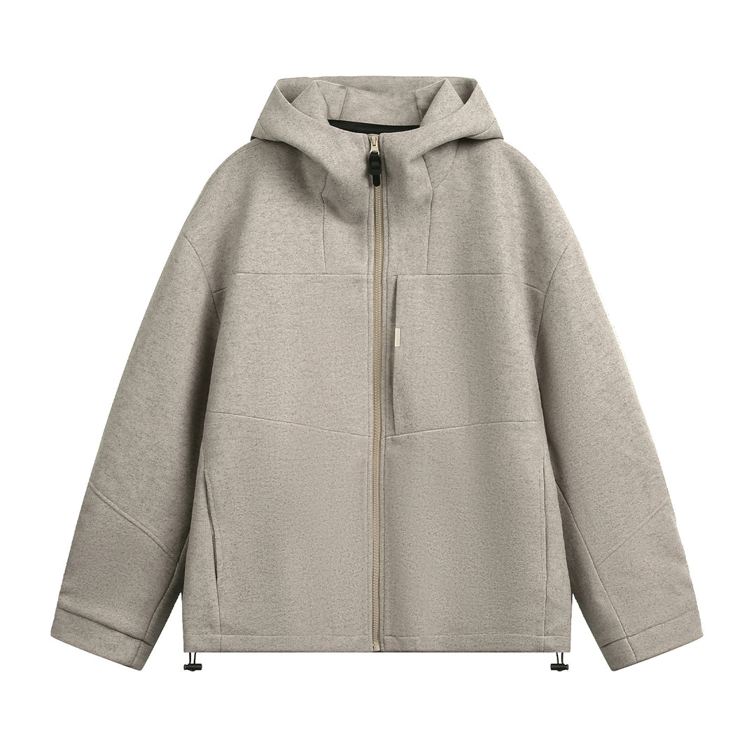 Unisex Oversize Kapuzenjacke aus meliertem Wollmix mit Kordelzugsaum Echo Archiv