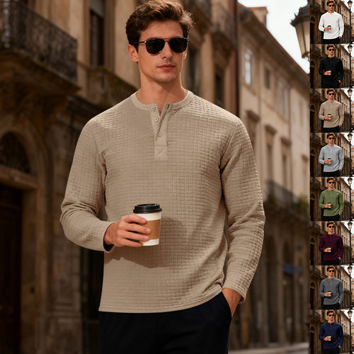Herren Langarm-Henley-Shirt mit strukturiertem Design Echoarchiv