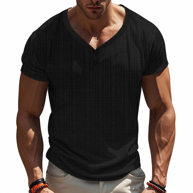 Herren Kurzarm Henley-Shirt mit strukturiertem Design und praktischen Knopfdetails Echoarchiv