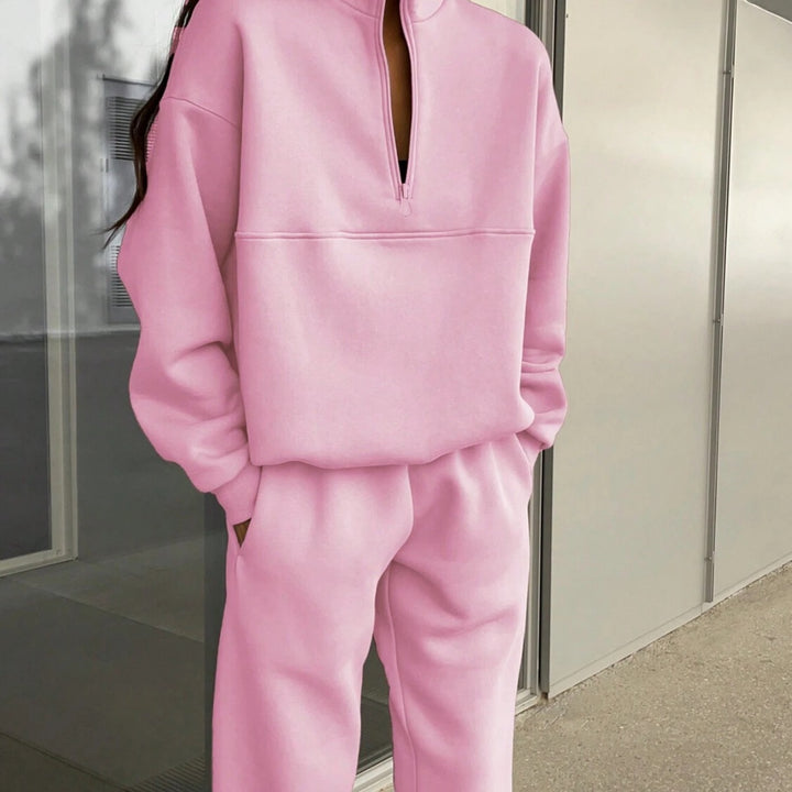 Damen Oversized Half-Zip Lounge-Set aus French-Terry mit hohem Stehkragen Echoarchiv