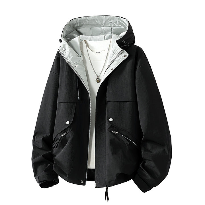 Unisex leichte winddichte Übergangsjacke mit verstellbarem Kapuze, Kordelzug und Reißverschlusstaschen – Taviero
