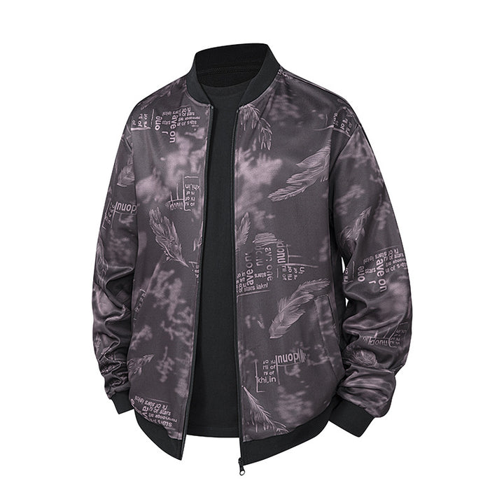 Herren Bomberjacke mit Allover‑Federprint, Satinoptik und geripptem Kragen Echo Archiv