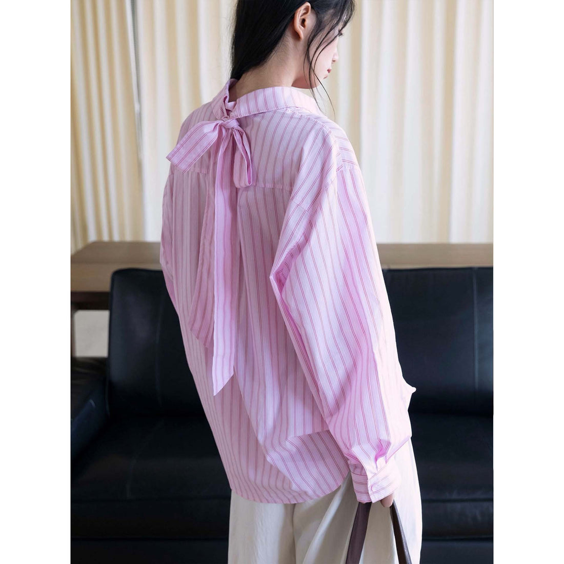 Damen Oversized Hemdbluse aus Baumwollpopeline mit feinen Streifen Echoarchiv