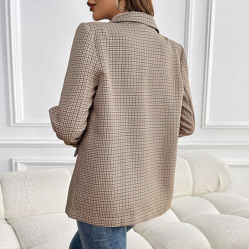 Damen Oversize Hahnentritt-Blazer mit Reverskragen und Pattentaschen Echoarchiv