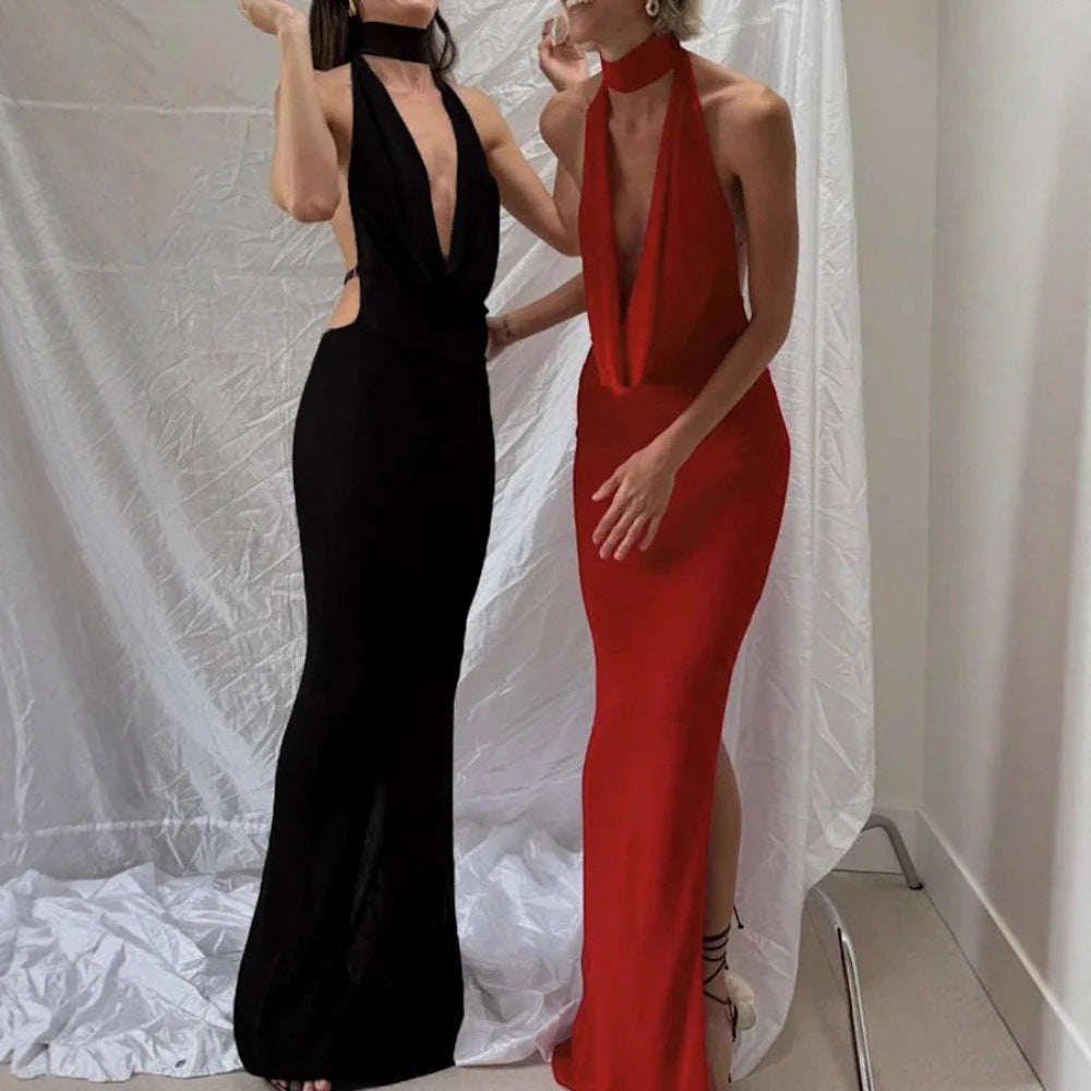 Damen Maxikleid mit elegantem Wasserfallausschnitt und figurbetontem Design Echo Archiv
