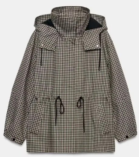 Damen karierter Anorak mit Kapuze und Tunnelzug Echo Archiv