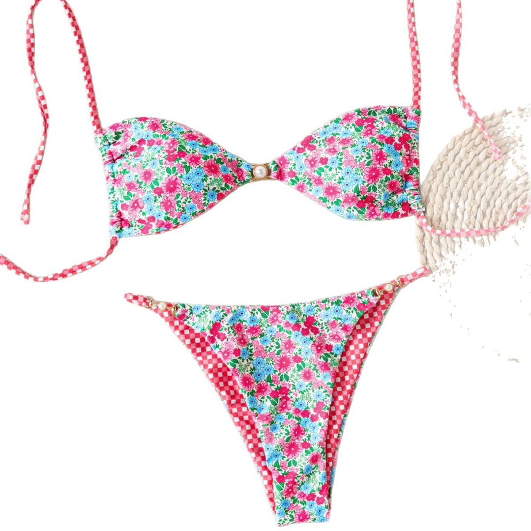 Damen Bikini-Set mit raffiniertem Leopardenmuster und eleganten Perlendetails Echo Archiv