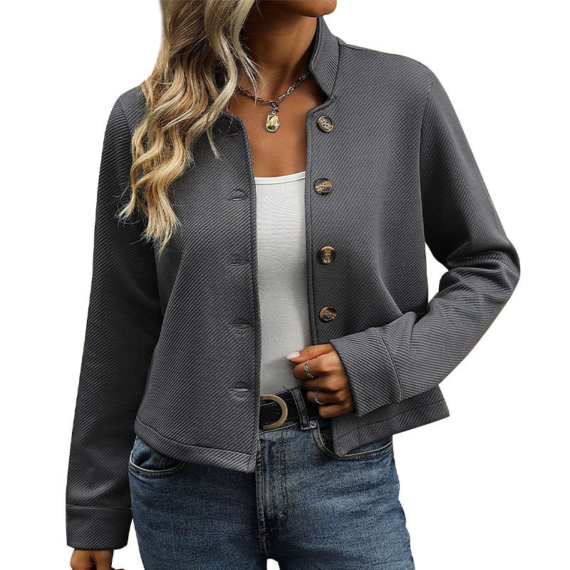 Damen Modische Kurzjacke mit Hochkragen und Knöpfen Echo Archiv