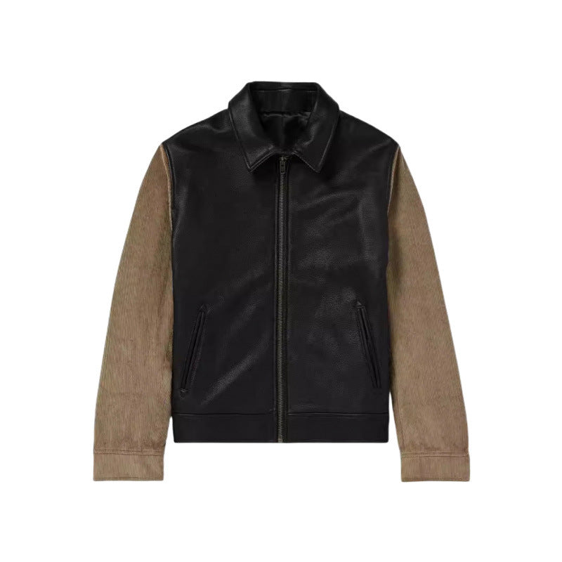 Herren Stilvolle Lederjacke mit Kontrastärmeln Echoarchiv