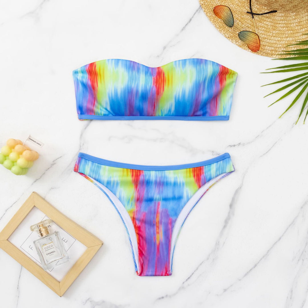Damen Sportlicher Bikini mit buntem Wellenmuster Echo Archiv